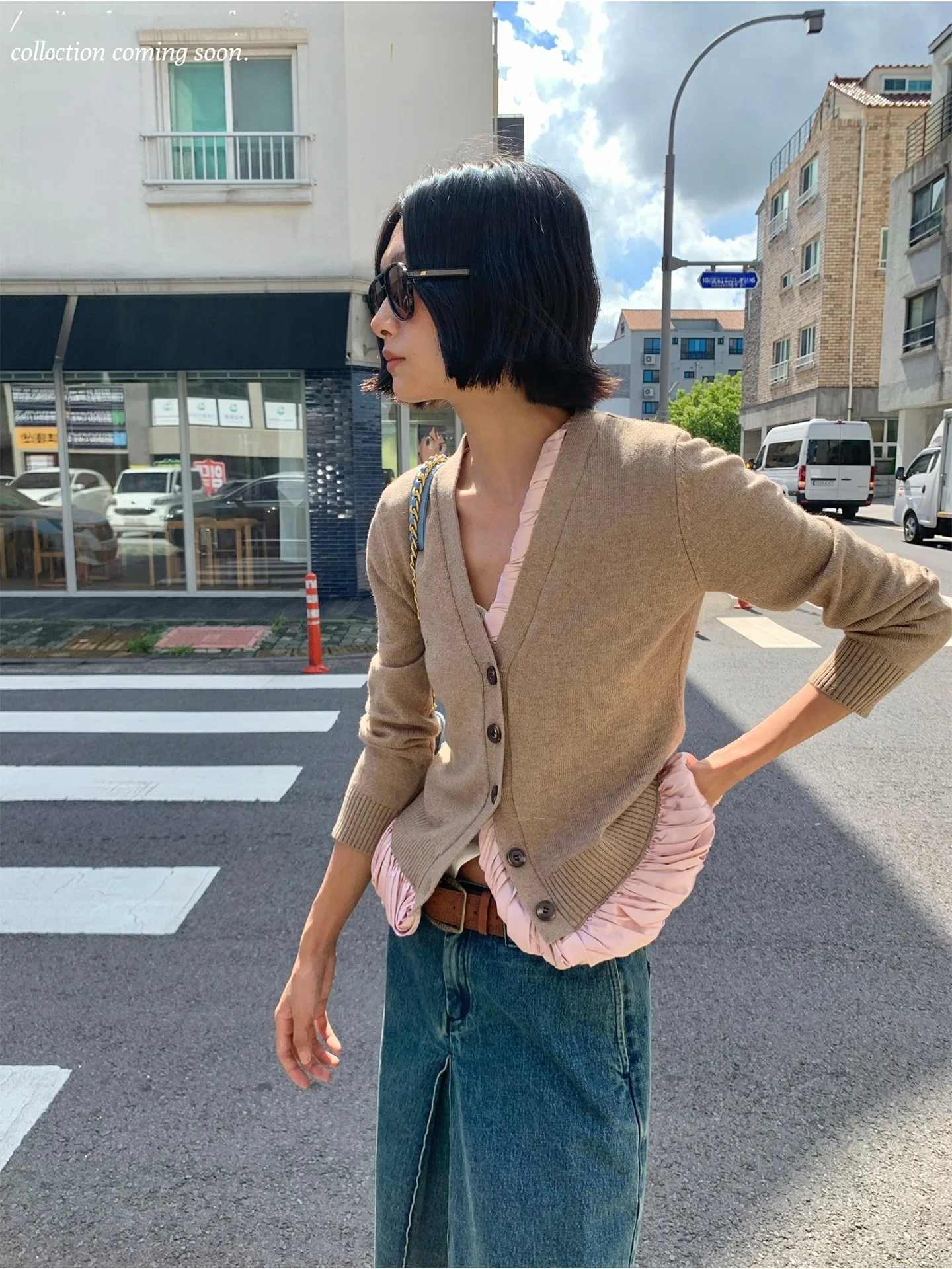 

FFU Women's Early Autumn Faionable Color Blo V-ne Open Cardigan Bloom Decoration Casual Sle Long Sve Knitted Top