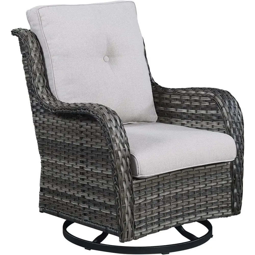 

Поворотное плетеное кресло-качалка для патио с высокой спинкой, глубоким сиденьем и удобными подушками - серо-бежевый микс