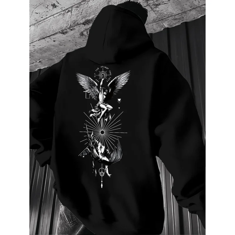 Herren-Sweatshirt mit Gothic-Engel- und Tarot-Print und Kapuze – langärmliges, lässiges Pullover-Shirt, multifunktionaler Street-Style