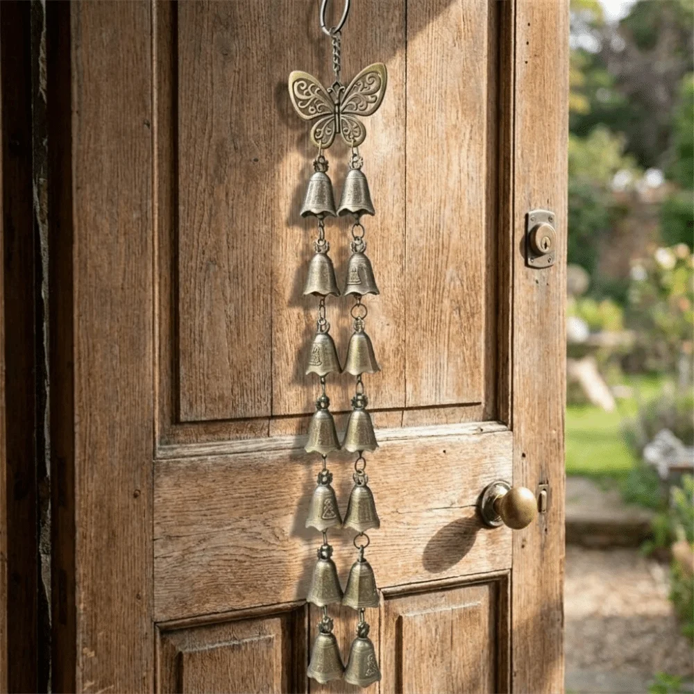 Vintage Hanging Wind Chime Handmade Country Style Butterfly Double Row Bell Decorative Retro Pendant Courtyard