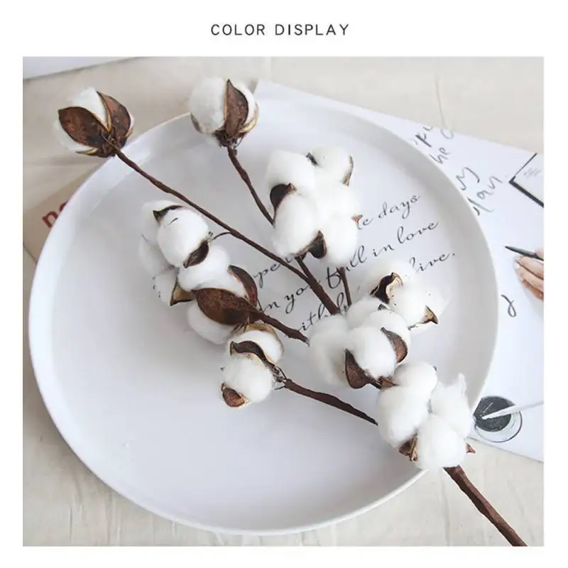 1 Piece White Cotton Stem Flowers Cotton Boll Branches， Farmhouse Rustic Style Vase Display Filler Floral Wedding Decor