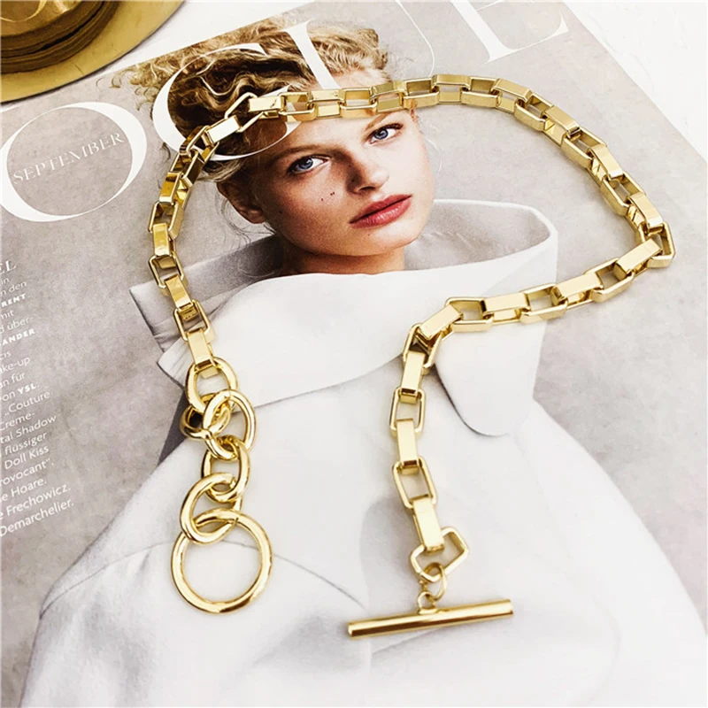 Peri\'sBox Box Chain Toggle Clasp Gold Color Necklaces Mixed Linked Circle Necklaces for Women Minimalist Choker Necklace Jewelry