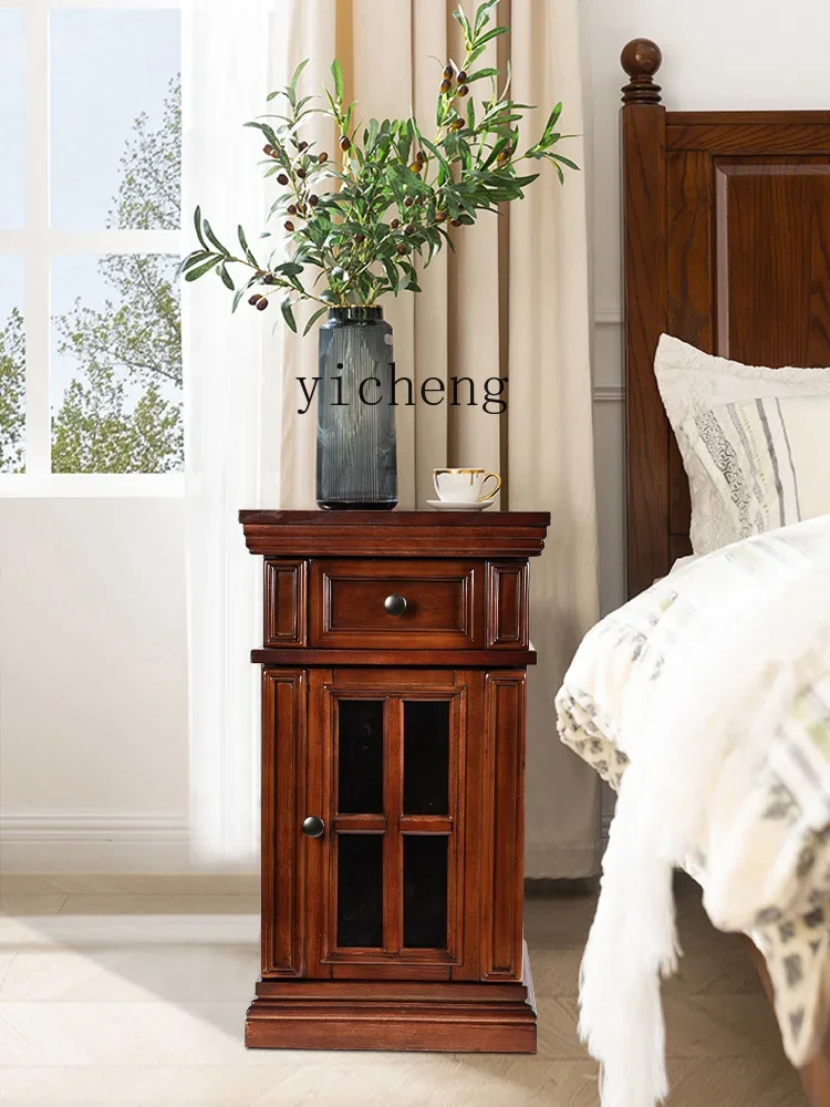 simple retro solid wood parquet edge sofa side table bedside table locker coffee table