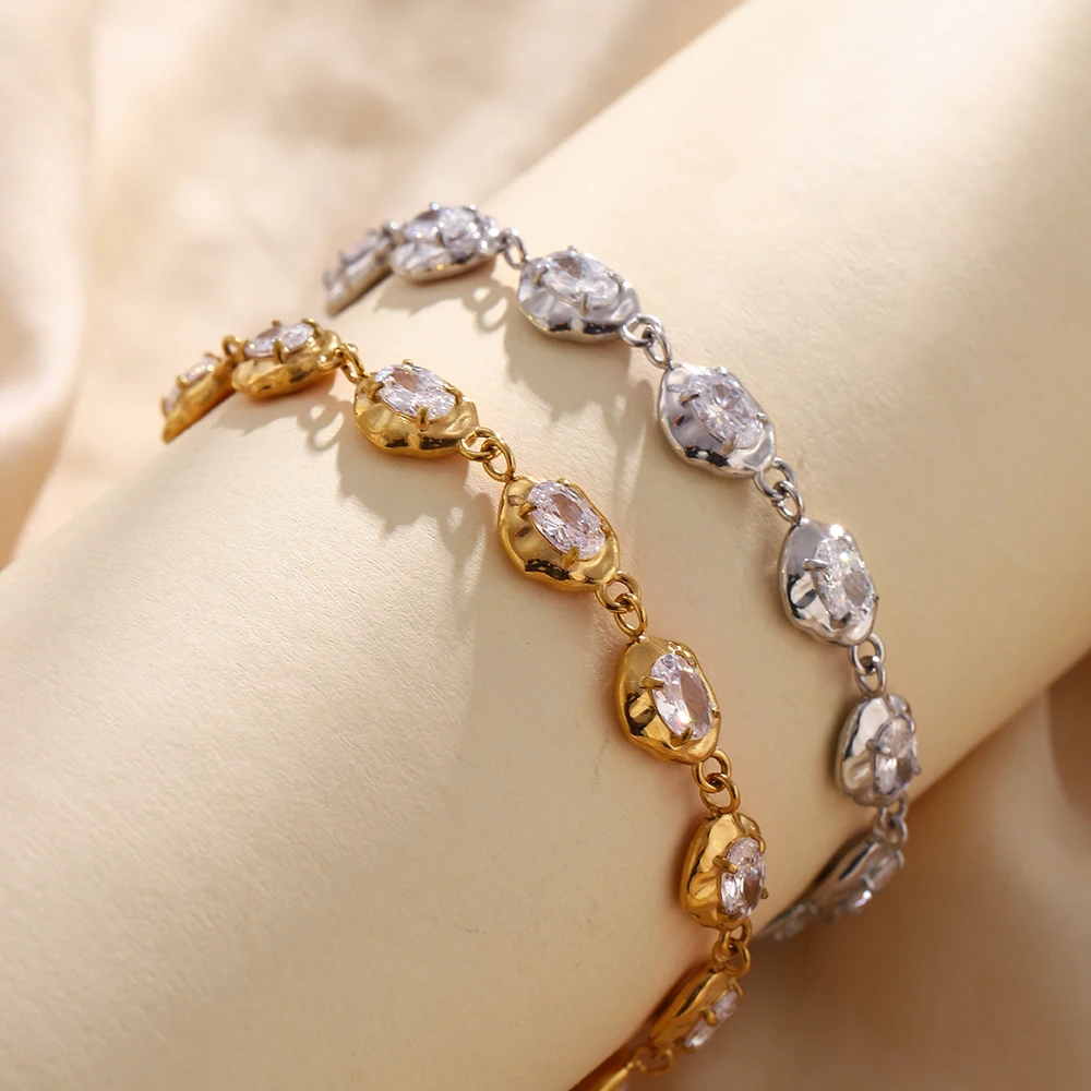 

Women's Stainless Steel Plated 18K Gold Bracelet with Light Luxury Zircon Irregular Geometric Design Elegant Jewelry Gift