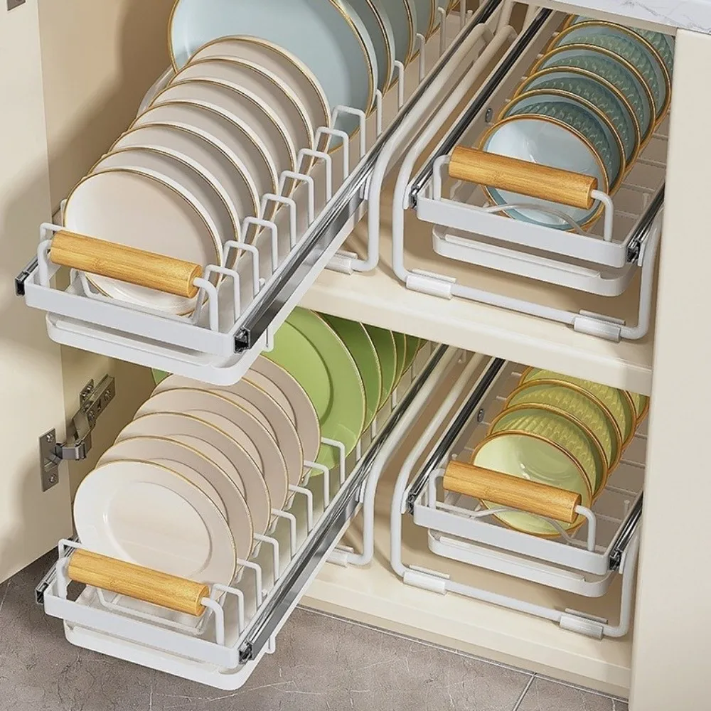 

Single Tier Dish Drying Rack Wear Resistant Anti-Slip Under Sink Rack Metal Multifunctional Pull Out Drawer Cupboard Storage