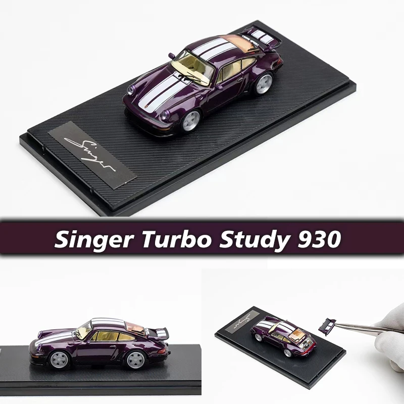 Rhino Aircooled In Stock 1:64 Singer Turbo Study 930 Pearl Purple Openable Hood Diecast Diorama Car Model Collection Toys