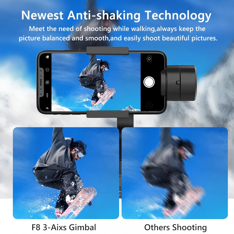 F8 Handheld 3-Axis Gimbal Phone Holder Anti Shake Video Record Stabilizer for Xiaomi iPhone Cellphone Smartphone