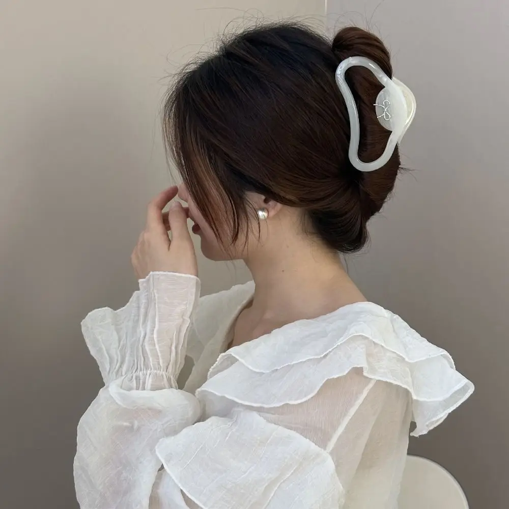 Sweet Jelly Color Bow Hair Claw Plastic Hollow Cloud Claw Clip Grab Clip Korean Style Large Shark Clip Girls