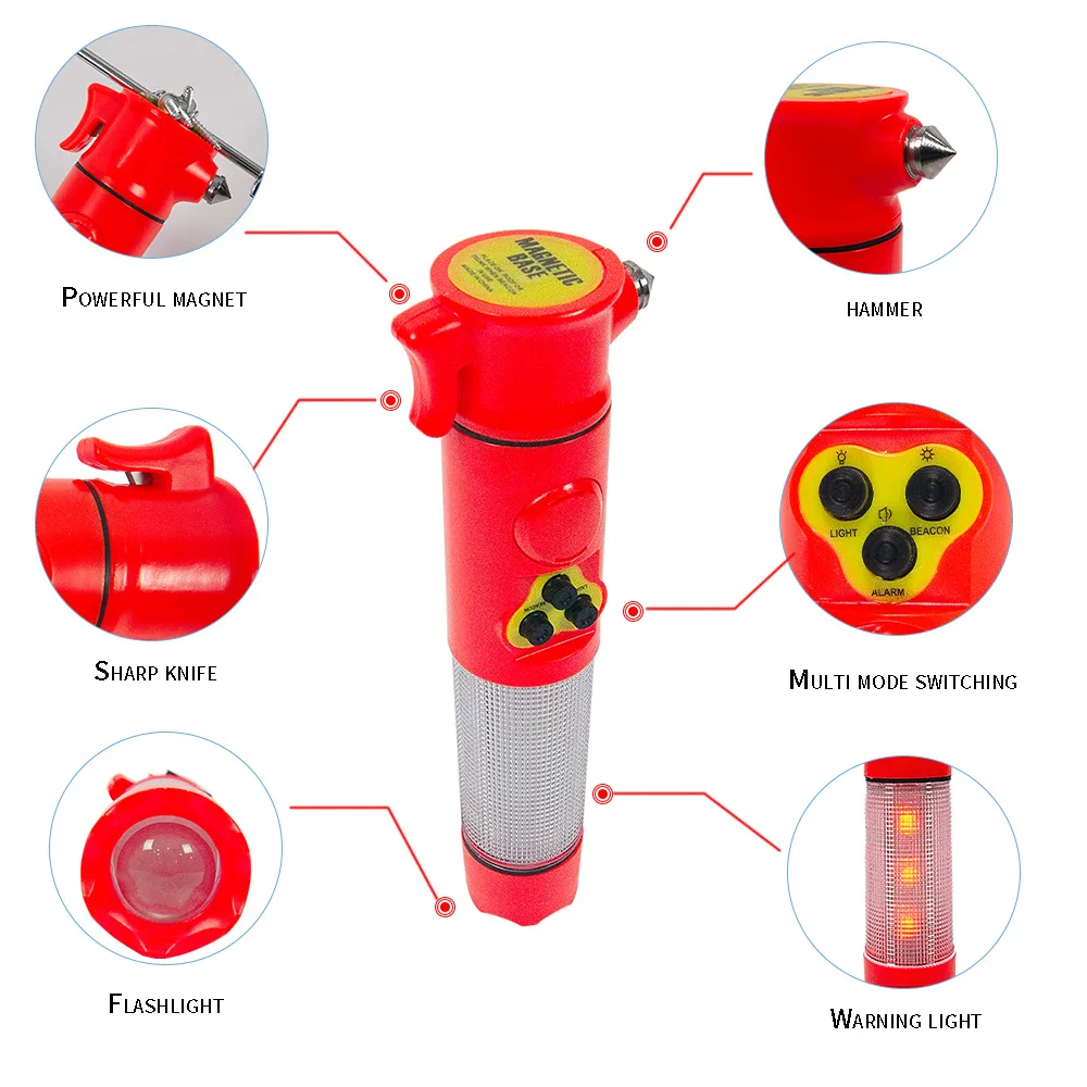 Multifuncional Car Safety Hammer, Window Breaker, Rescue Tool, Emergency Escape Tool, Seat Belt Cutter, Universal, 4 em 1