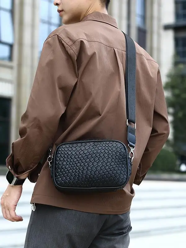 Handwoven Fashionable Men's Crossbody Bag Street Style Small Shoulder Bag Korean Version Youth Backpack Leisure Zipper Closure