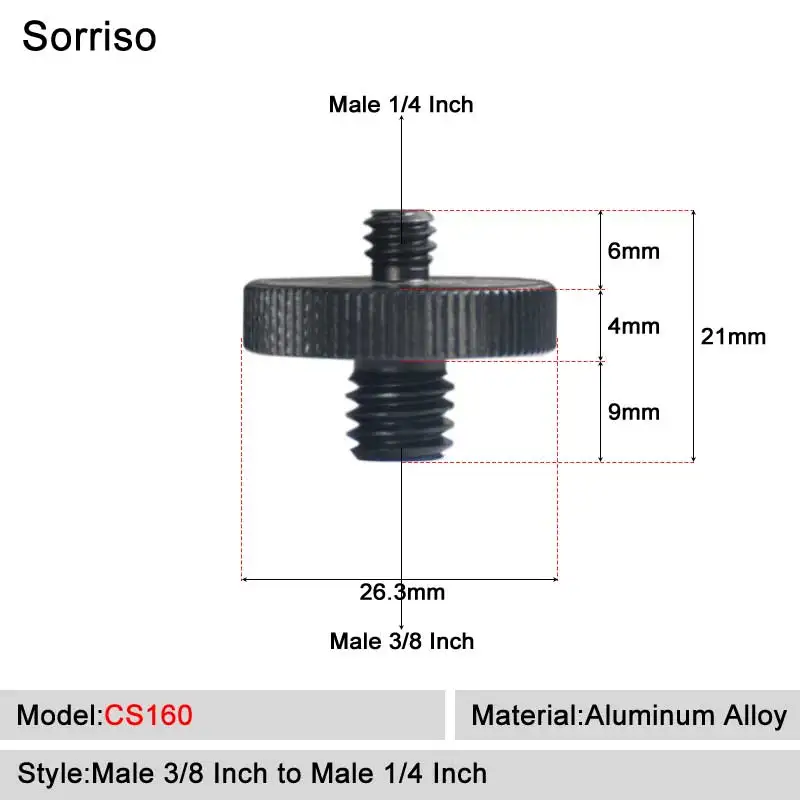 Sorriso DSLR용 범용 카메라 삼각대 마운트 어댑터 외부 스레드, 3/8 - 16 인치-1/4 인치 5/8 M4 M5 M6 M8 M10 M12 수 나사