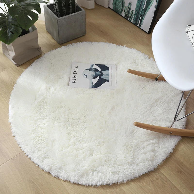 Round Plush Carpet for Living Room Large Rug for Girls Kid Bedroom Soft Floor Play Mat Baby Room Fluffy Solid Carpet Home Decor