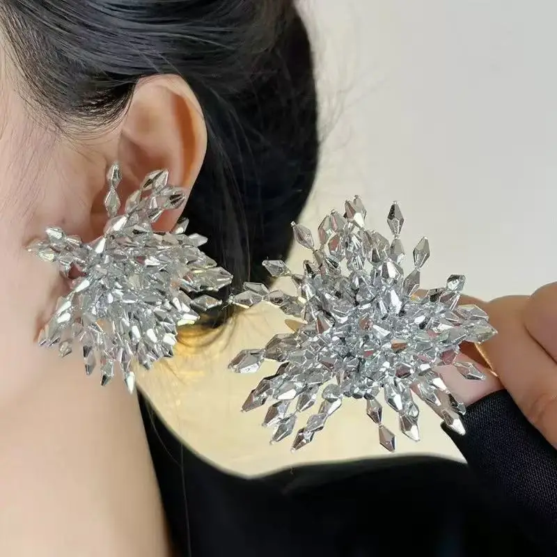 New Amazon Europe & America Metal Firework Earrings for Women Suitable Flower Tassel Ear Jewelry Party Banquet Accessories