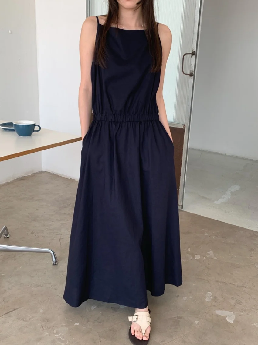 

Alien Kitty Solid Slip Dress Women Summer Elegant Casual 2025 Vintage High Street OL Minimalist Daily Loose Maxi Vestidos