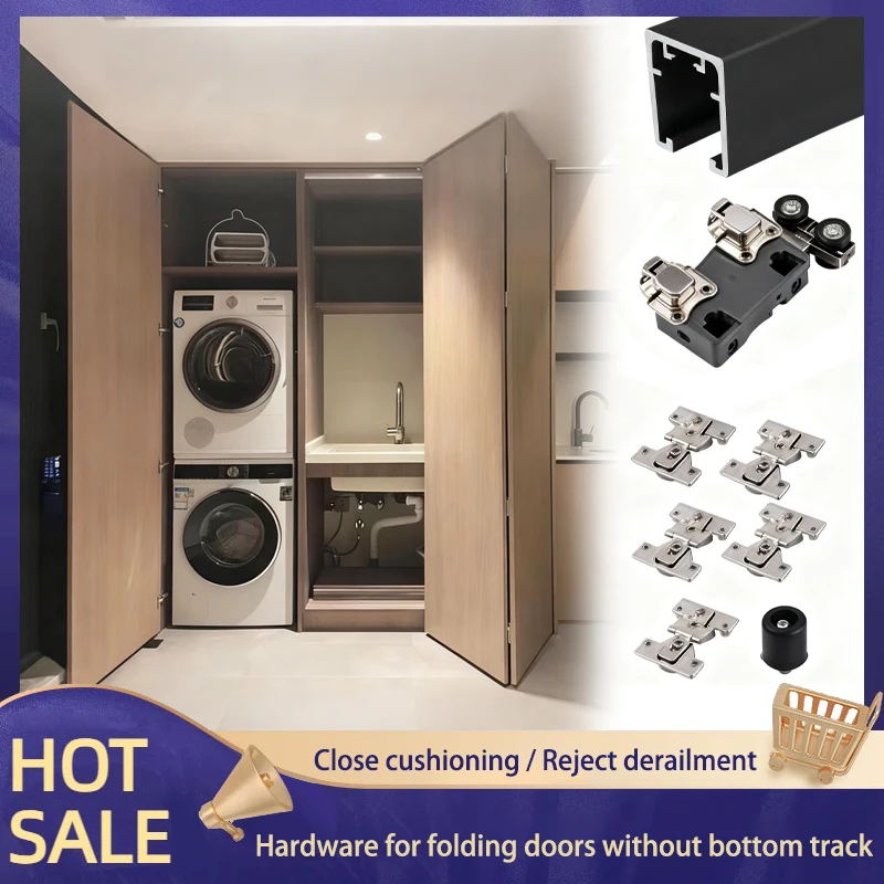 Bottom Rail Free Folding Door Hardware Set With Overhead Pulley For Wardrobe Room Divider Smooth Gliding And Space Saving