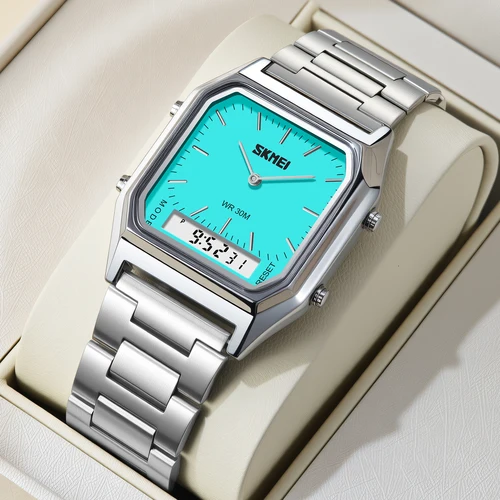 Reloj electrónico Digital SKMEI con pantalla Dual, relojes de cuarzo a la moda para hombres y mujeres, relojes de pulsera impermeables luminosos de 3 horas para estudiantes