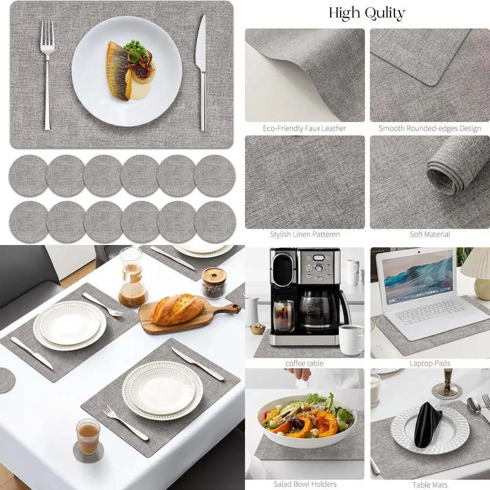 

12 x 18 Inch Heat Resistant Vinyl Placemats Set of 12 - Wipe Clean, Waterproof Oil Proof Table Mats for Indoor Outdoor Use, Ligh