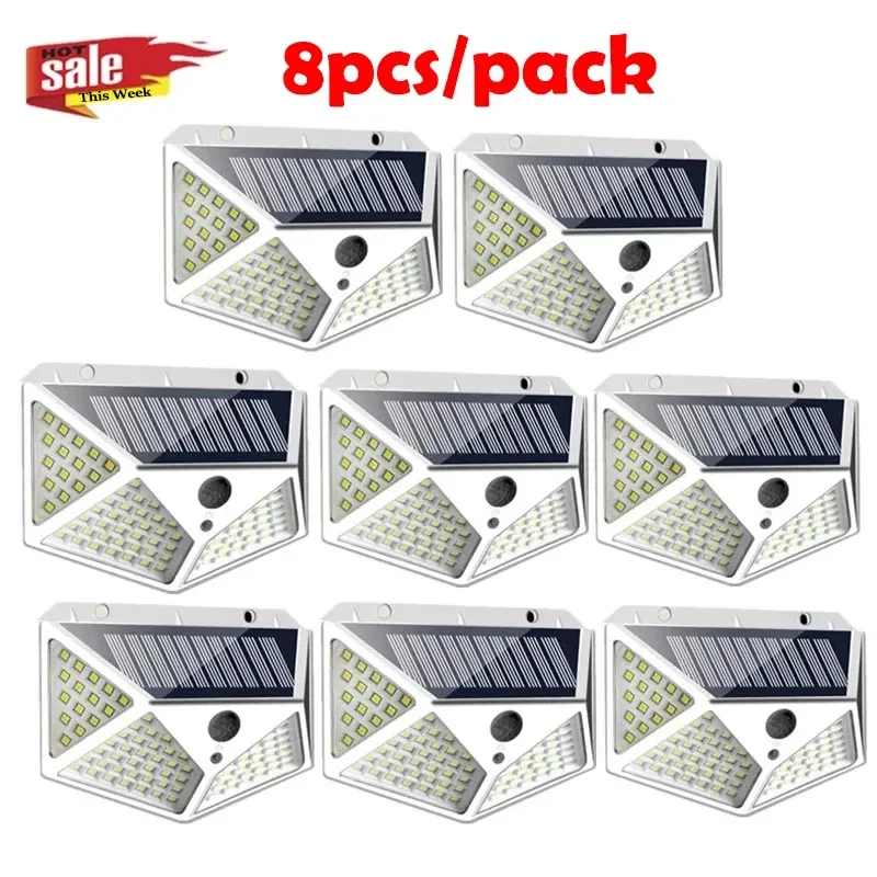 2/4/8/PCS Solar Light Outdoor 100 LED Wall Lamp PIR Motion Sensor Lamp Waterproof LED Lights For Garden Street Decoration