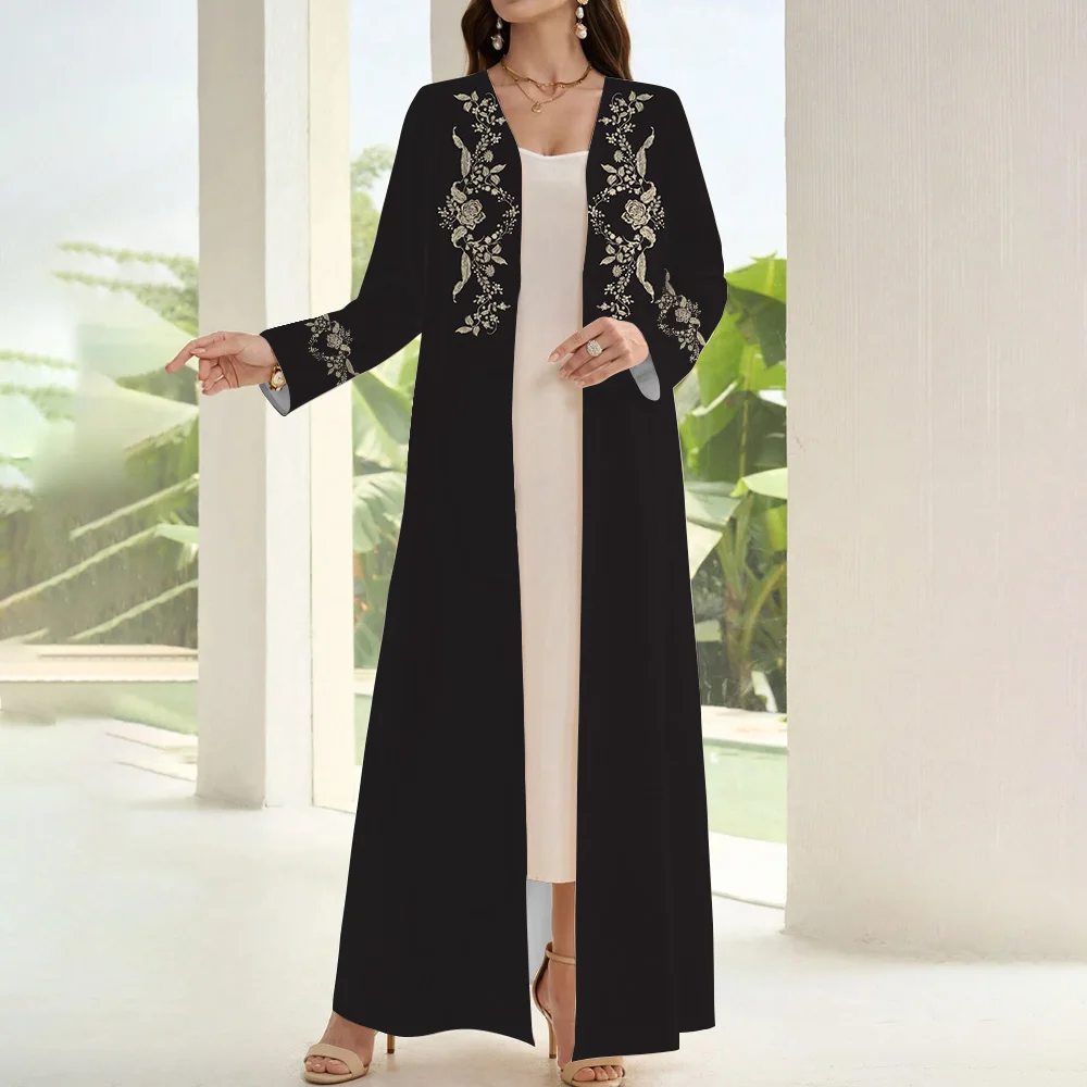 2024 Femme Open Kimono Abaya Muslim Islamic Two Pieces Long Sleeve Cardigan Abaya Dubai Palestine Kaftan Arabia Morocco Clothes