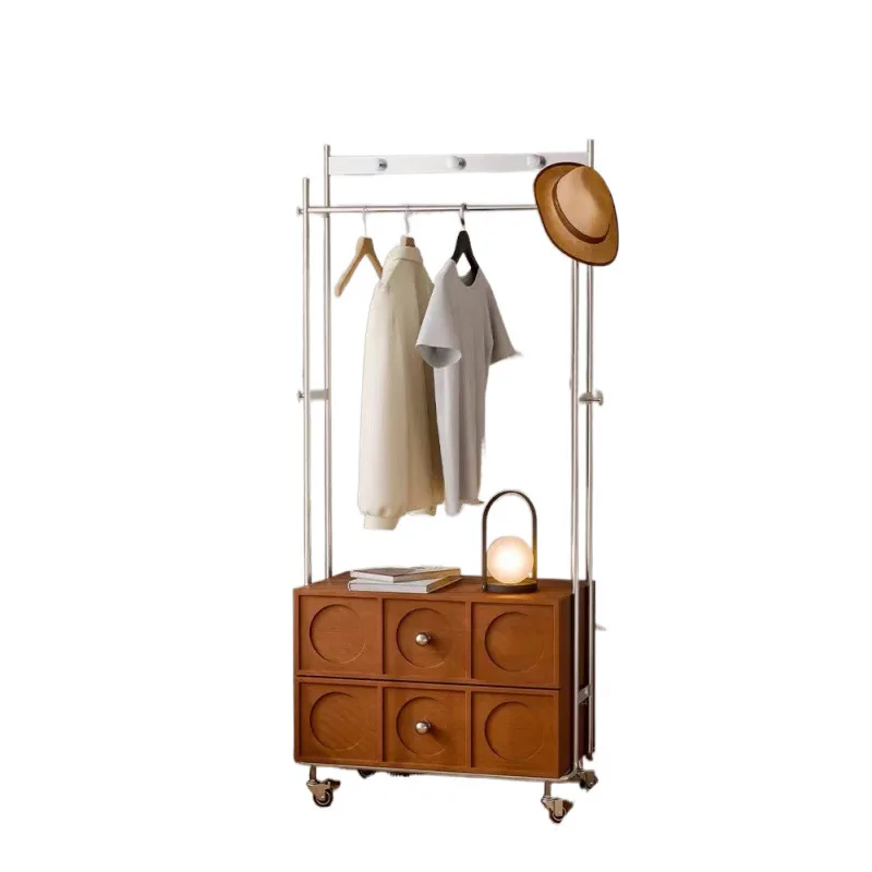 

Household solid wood coat rack Floor-to-ceiling multi-functional hanger Stainless steel movable