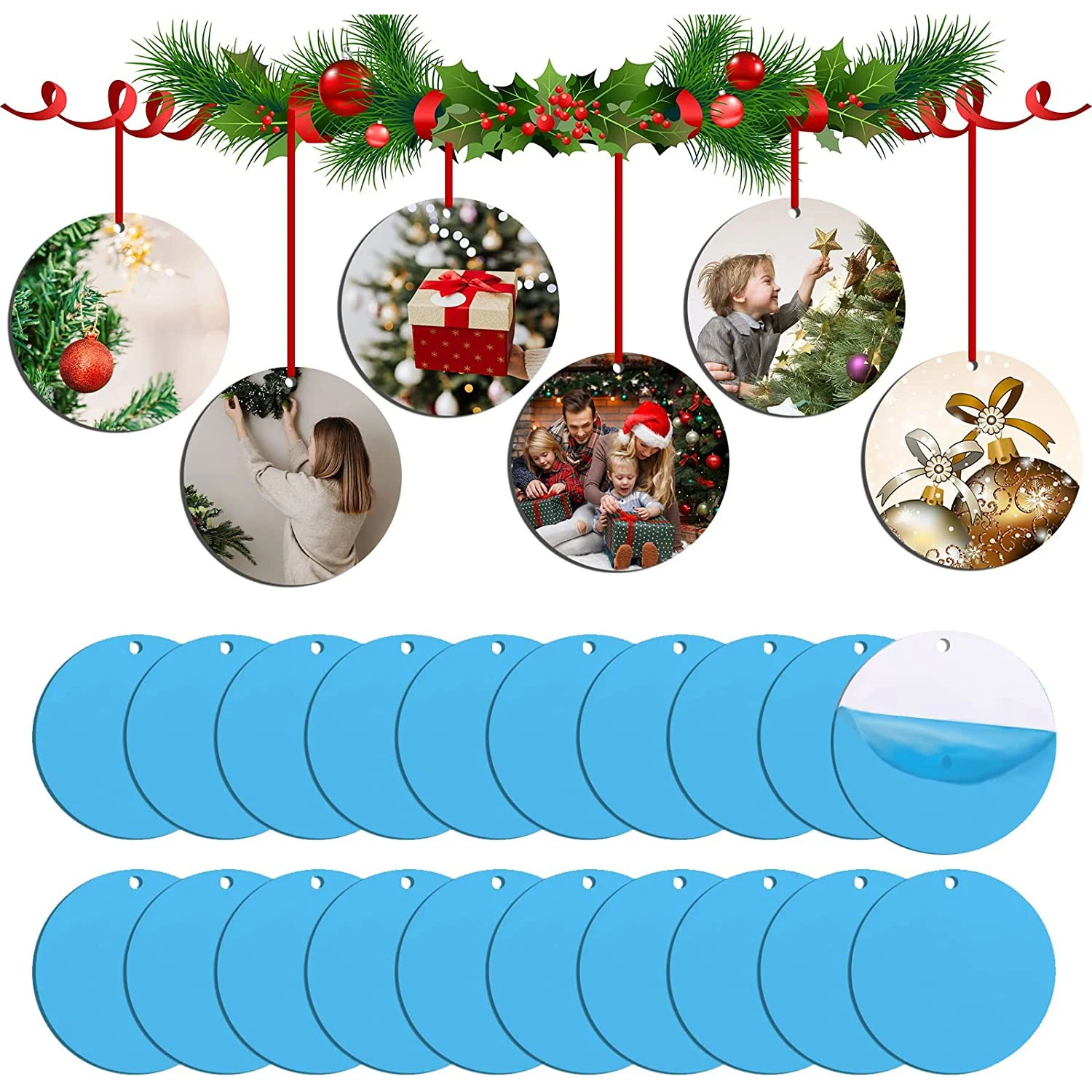 12/26Pcs MDF Sublimation Christmas Ornament Blank with Red Strings for Christmas Halloween Decor Sublimation Ornament Blanks