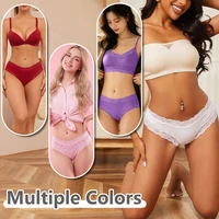 4Pc S-XL Women's Cotton Sexy Lace Brazilian Pants Seamless Low Waist Printing Breathable Underwear Ladies Lace Patchwork Panties - Image 3