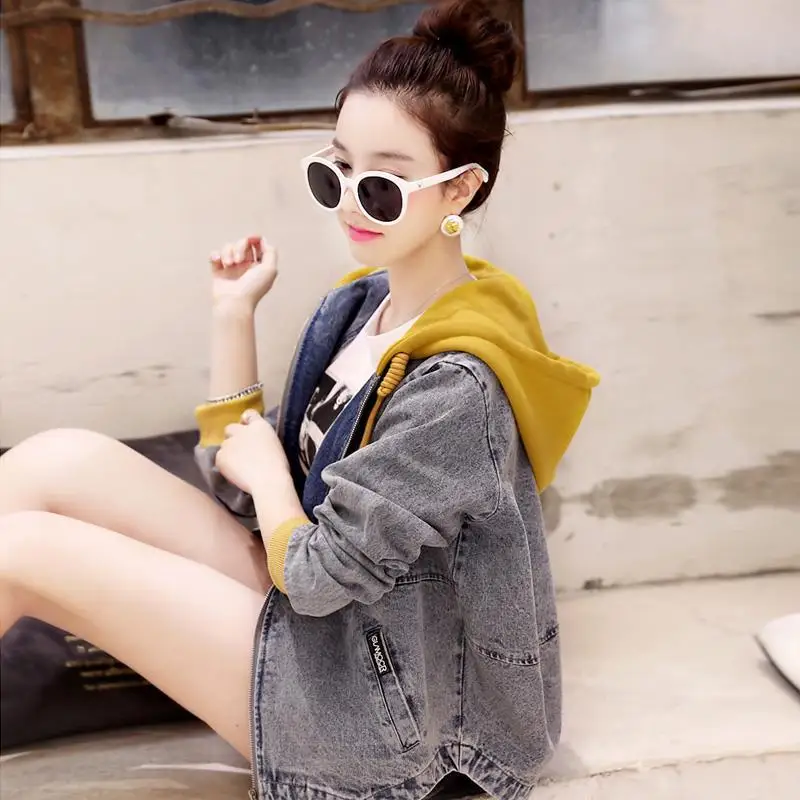 

Повседневная женская куртка на молнии с капюшоном, карманами и сращенным дизайном для весенне-осенней одежды