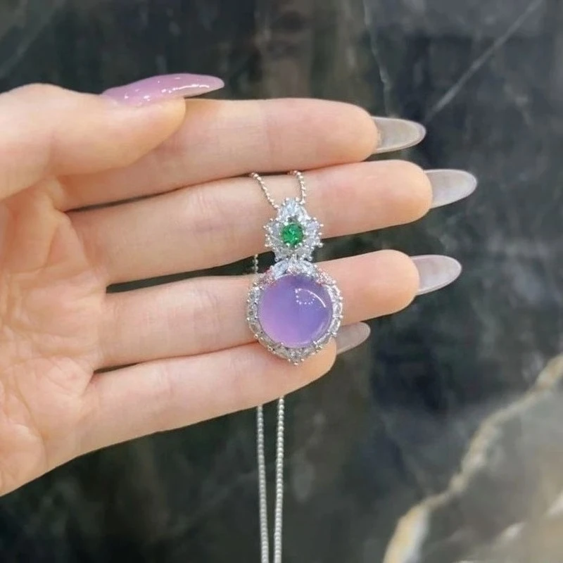 

Natural Ice Agate Pendant Madagascar Chalcedony High-end Luxury Violet Pendant