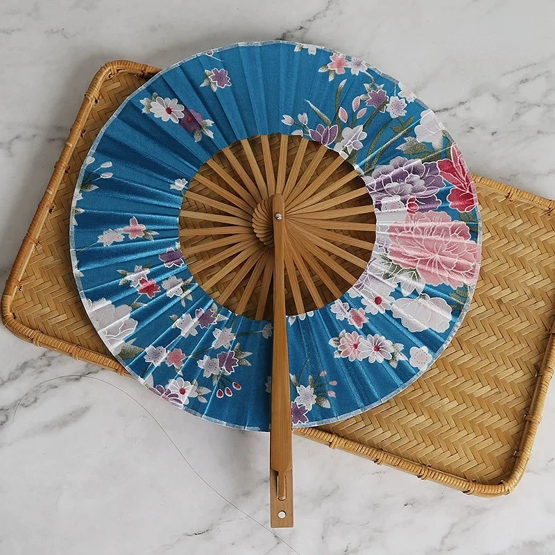 Éventail rond en bambou à motif de fleurs chinoises, 1 pièce, avec Tasse, pliable, Portable, pour danse de mariage, décoration de fête à domicile