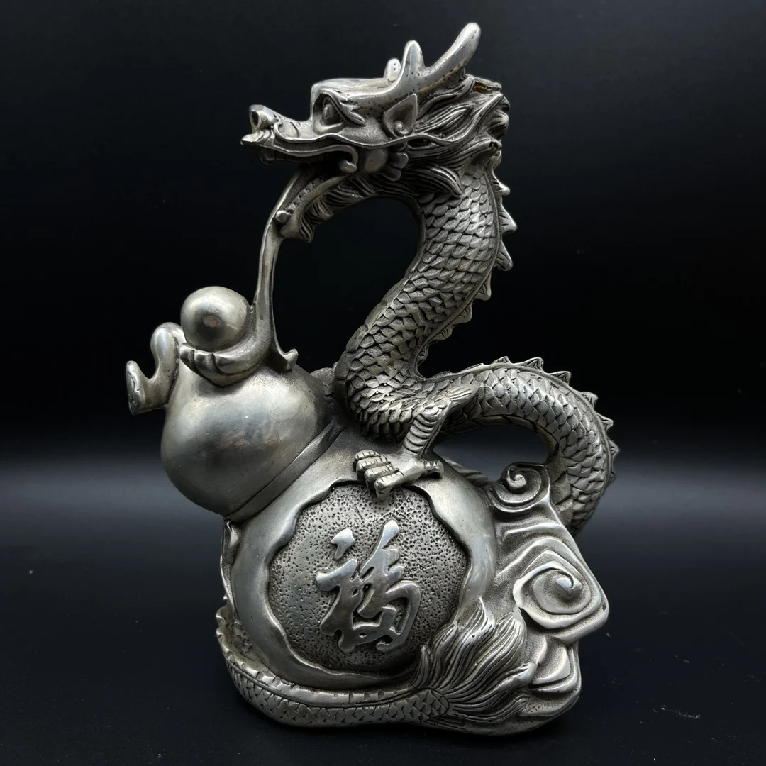 

White Bronze Dragon Antique Gourd Fu Long Jubao Pan Long Home Office Desktop Decoration Crafts