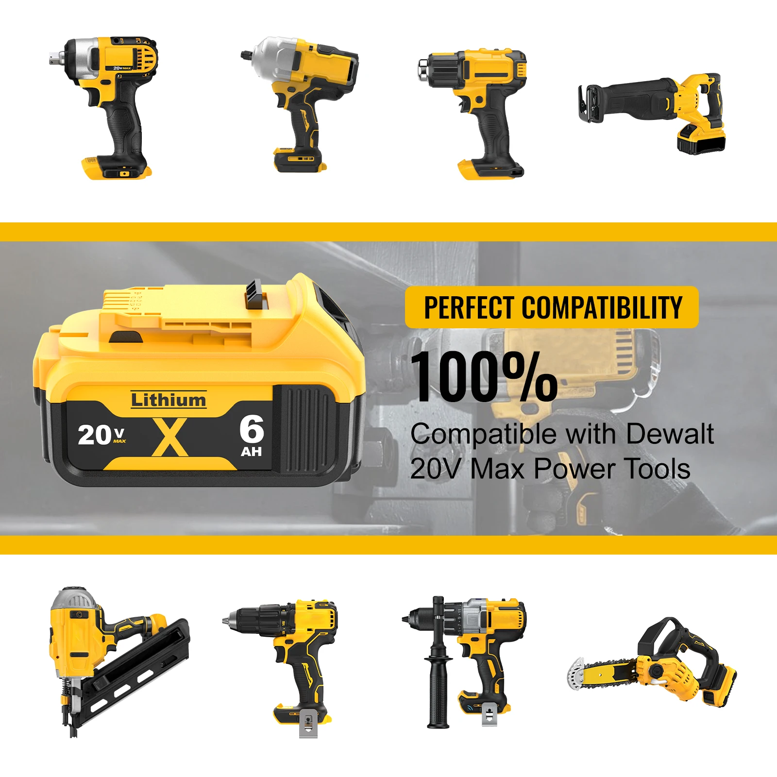 Batteria 20V 6000mAh per Dewalt DCB200 Batteria di ricambio agli ioni di litio per DCB205 DCB206 DCB209 DCB609 Batteria ricaricabile per utensili