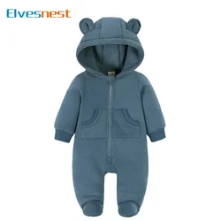 Solid Color Newborn Baby Boy Clothes Long Sleeve Hooded Zipper Baby Clothes Girls Footies Winter Warm Infant Clothing 3-24Months