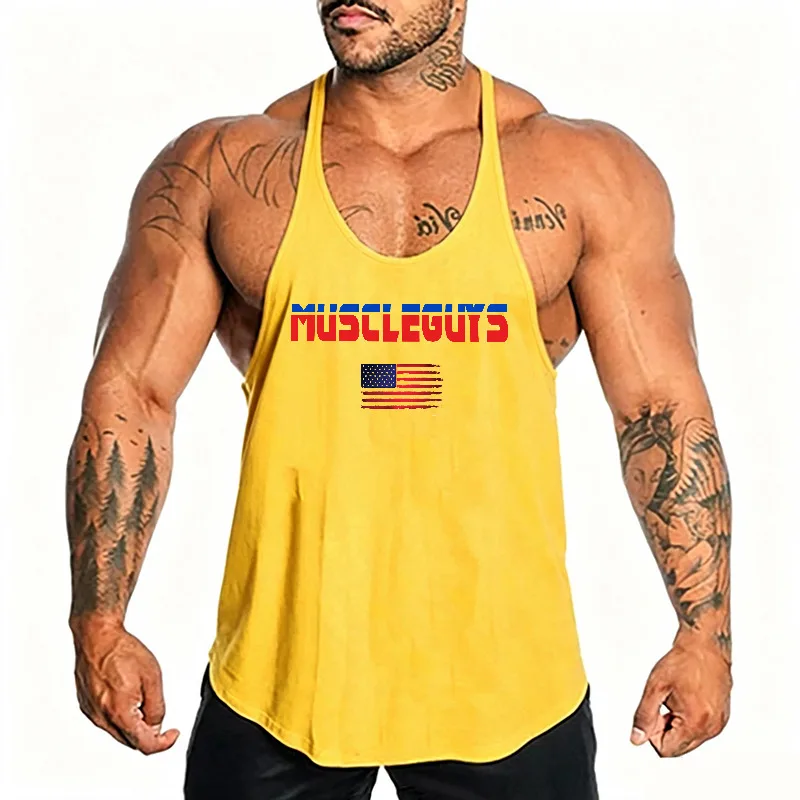 Men Summer Cotton Vests Y-Back Racerback Low Scoop Neck Muscle Bodybuilding Fitness Gym Workout weightlifting Tank Tops Clothing