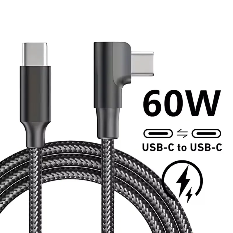 60W USB C to Type C PD Fast Charger Cable 90 Degree Angle for iPhone 15 16 17 Pro Max Xiaomi Huawei MacBook iPad Braided Wire
