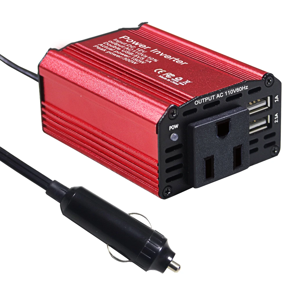 12V To 110V 150W Car Power Inverter US Socket Solar Inverter Dual USB Fast Charging Portable Converter for Phone Laptops Car