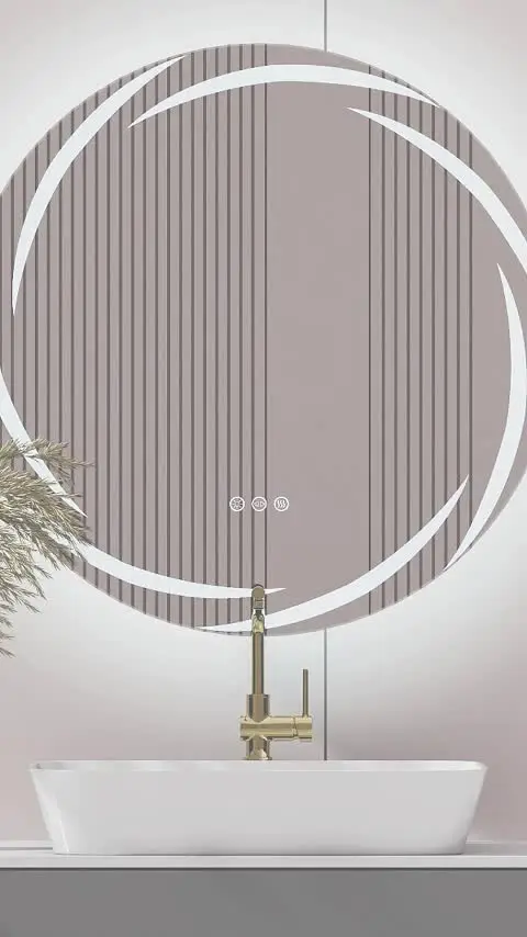 Anti-fog LED Bathroom Mirror Circle Backlit HD Wall Mounted Vanity Mirror Shatterproof 3 Colors Lights Adjust