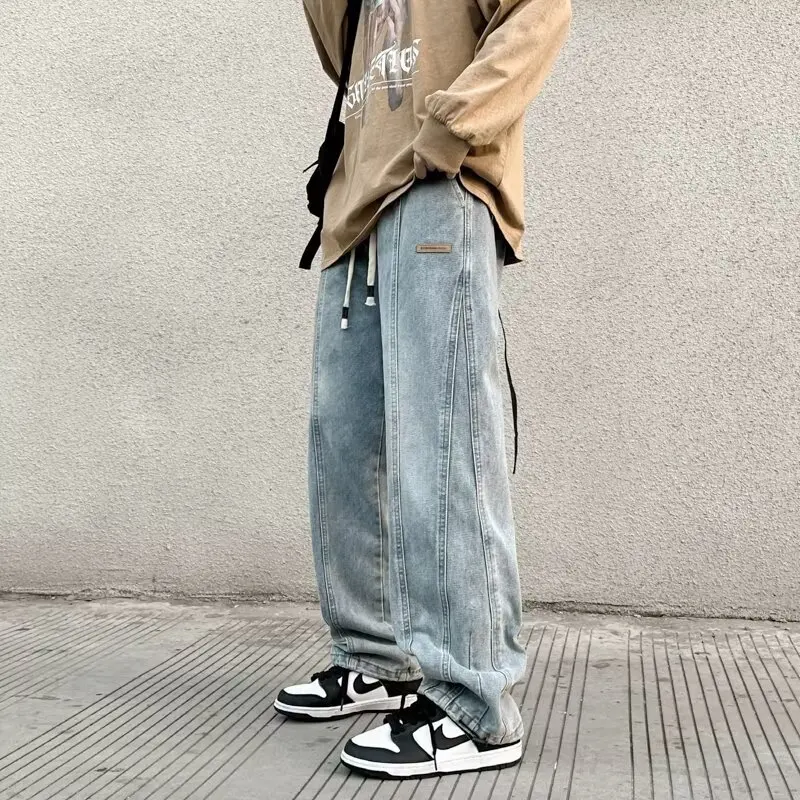 

Retro Washed Straight Leg Jeans Men's Spring Autumn Fashion Workwear Trousers American Style Trendy Brand Casual Jeans