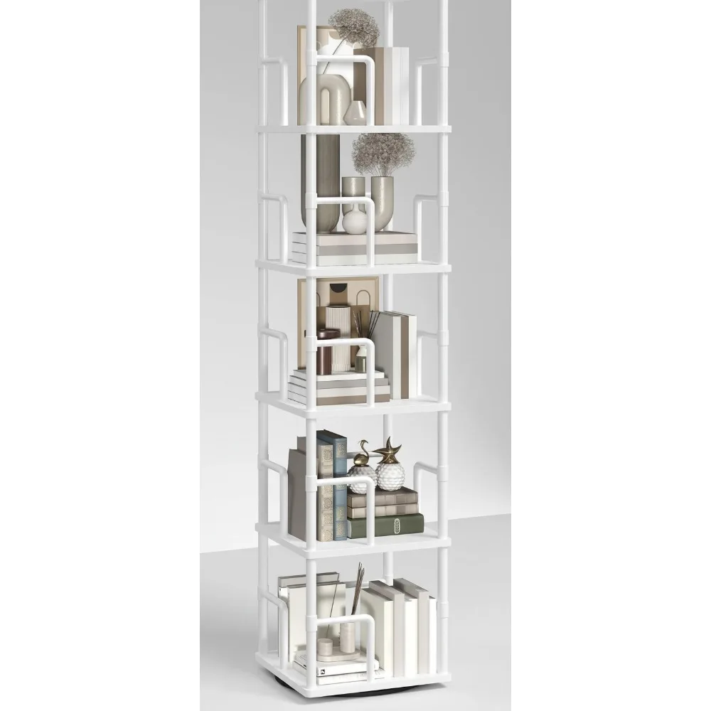 

5-Tier Rotating Bookshelf, 360° Spinning Corner Shelf, Industrial Storage Rack for Living Room, Bedroom, Study