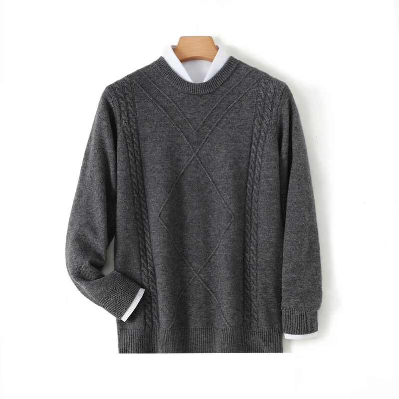 

2025 хит продаж, мужской толстый пуловер из 100% кашемира с круглым вырезом, стильный классический свитер, осенне-зимний теплый удобный мягкий вязаный топ