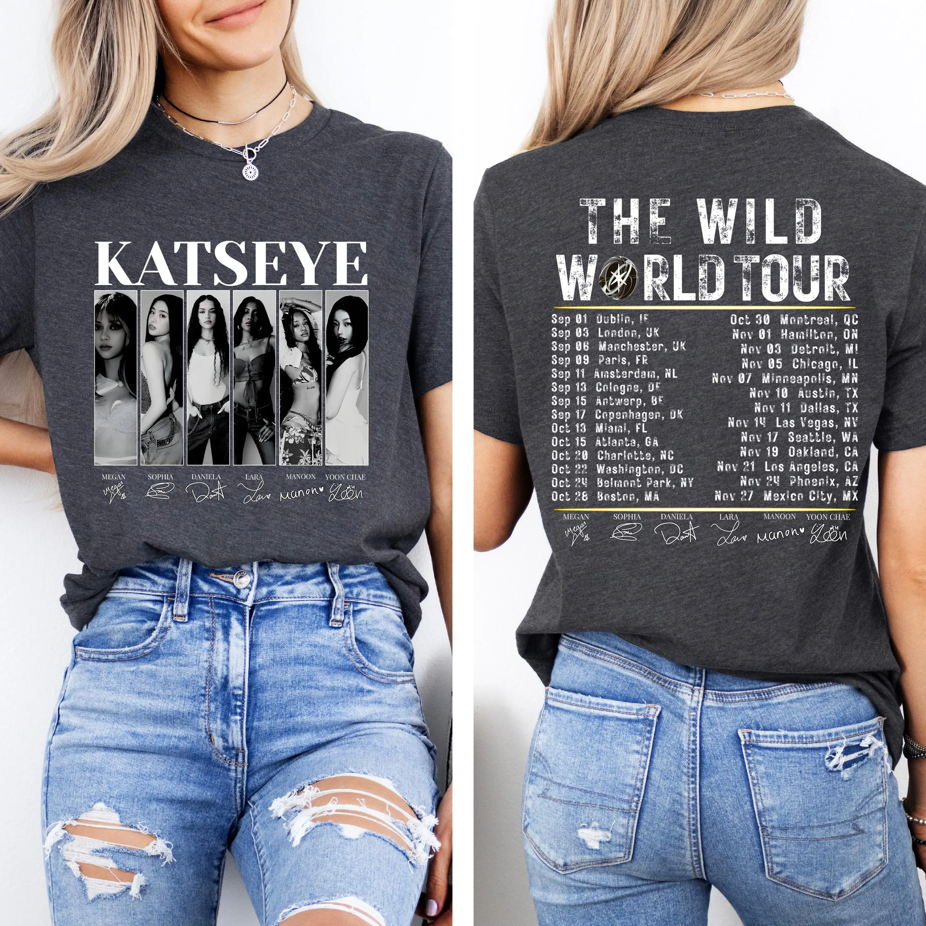 Katseye The Wild World Tour T-Shirt, Global Girl Group Tour T-Shirt, Kpop-Style T-Shirt, Katseye Fan-Geschenk, Katseye Kpop T-Shirt – Detail 3