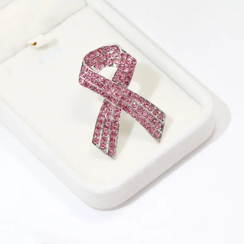 Pink Crystal Medical Ribbon Brooch Breast Cancer Prevention and Treatment Promotion Sign Badge for Student Internship Gifts