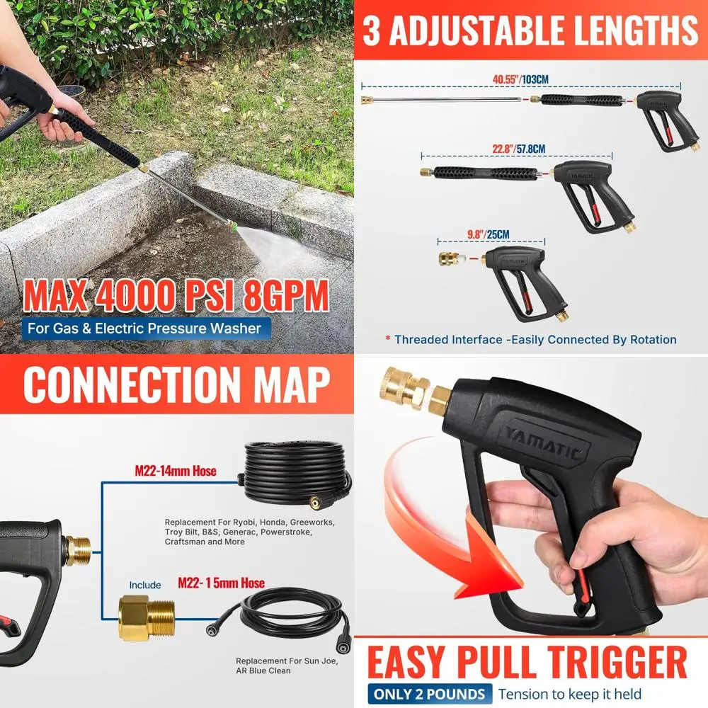 

Pressure Washer Gun and Wand with 5 Spray Nozzles, M22-14mm & M22-15mm Fitting Replacement for Ryobi, Karcher, Greenworks, Craft