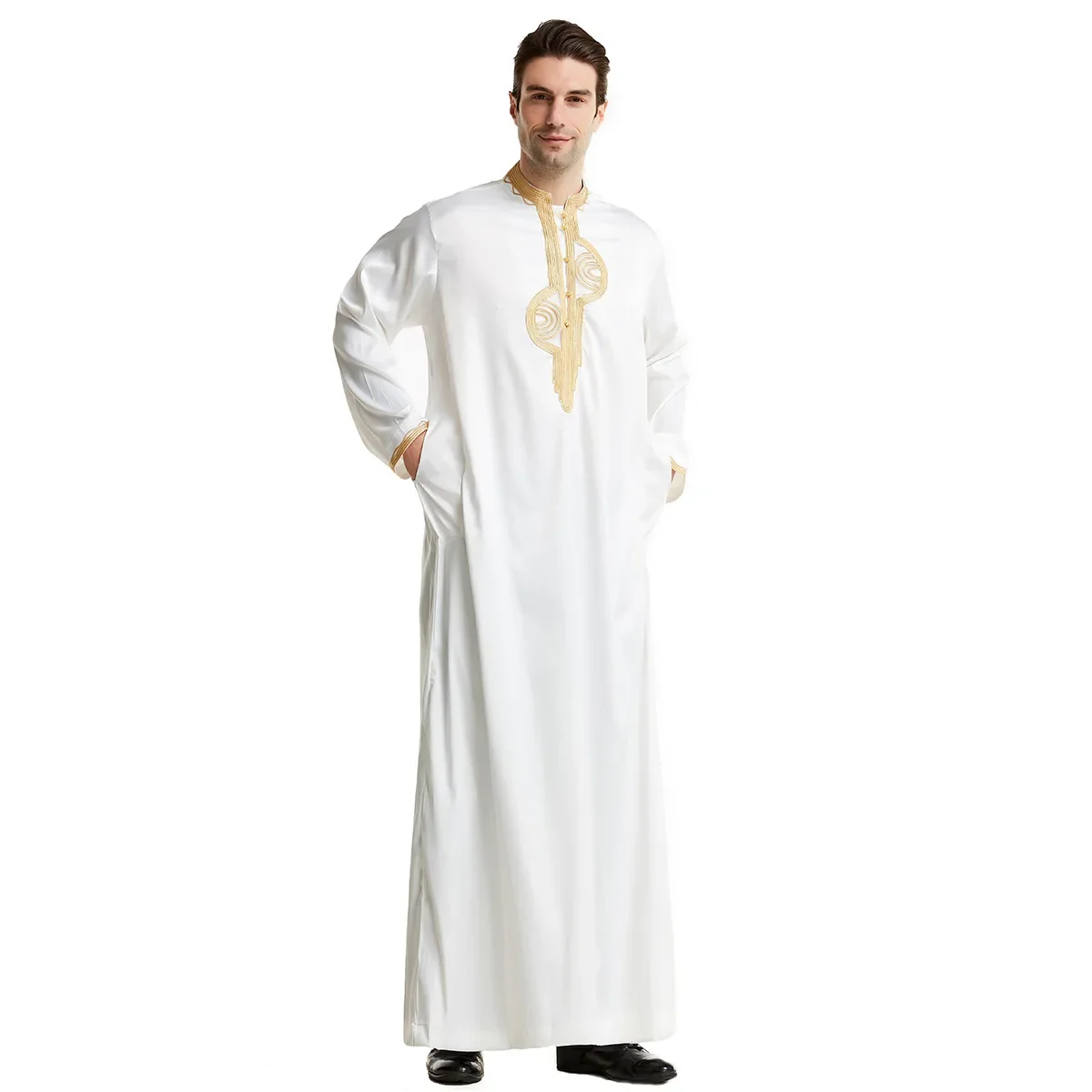 New Style Muslim Stand-collar Embroidered Robes for Middle Eastern Turkish Men, Dubai, UAE, Saudi Arabian Ethnic Muslim Robes