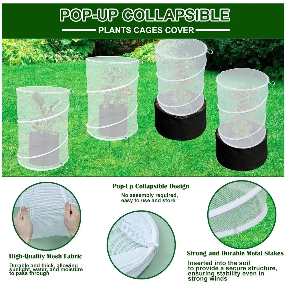 Pop-Up Mesh Plant Guard Folding Reusable Insect Barrier Netting Breathable with Ground Pegs Garden Mesh Protector