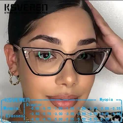KSVEREN Cat Eye Photochromic Myopia Glasses Women Vintage Gray TR90 Computer Eyeglasses With Diopters-0.25-1.75 -2.25 -3.75 -6.0