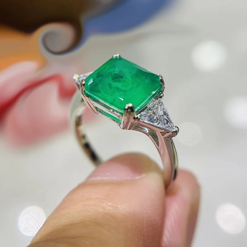 925 فضة الزفاف خواتم الاصبع للنساء 9 مللي متر x 9 مللي متر Paraiba الزمرد التورمالين خاتم الأحجار الكريمة حفلة خطوبة مجوهرات