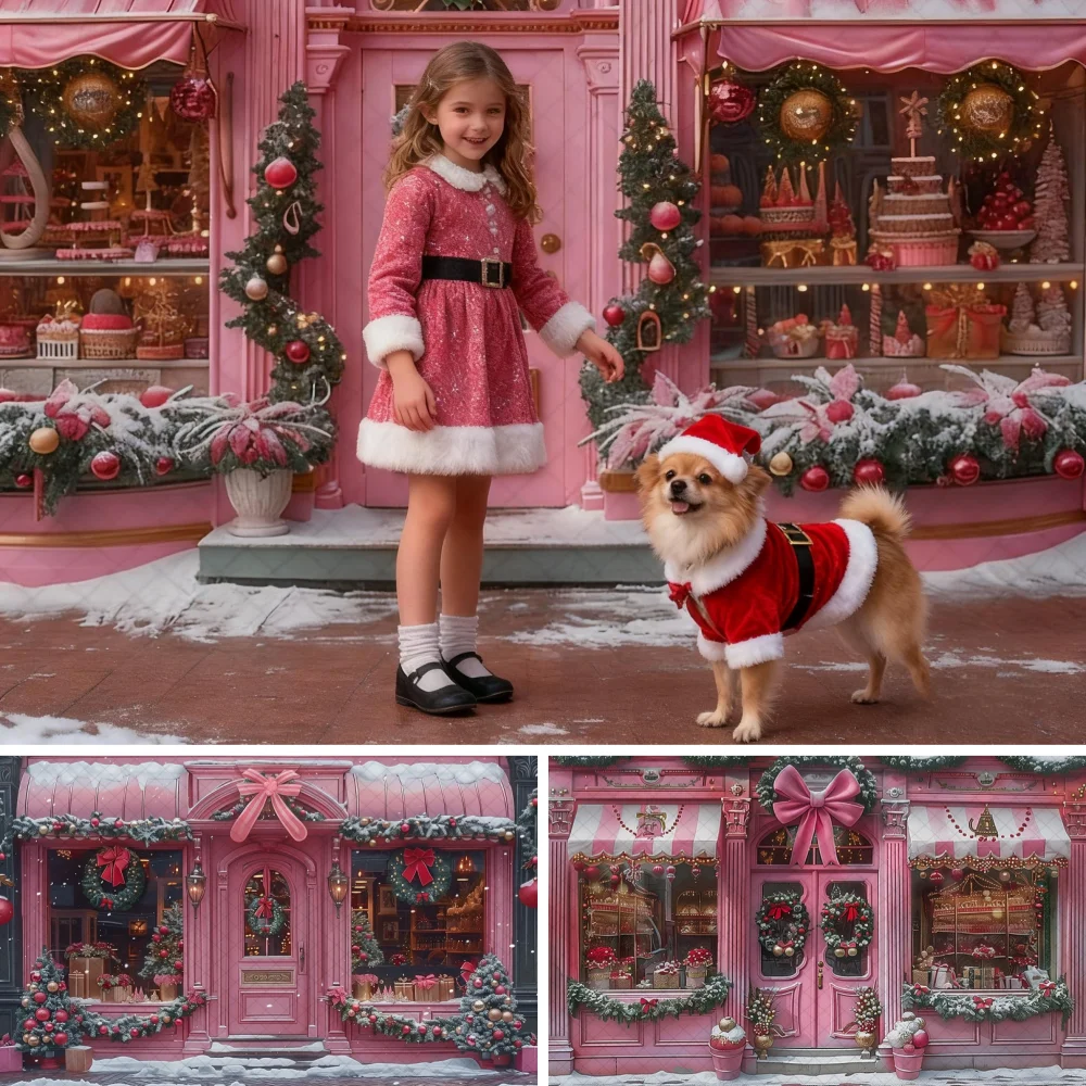 

Christmas Santa's Shop Photography Backdrop Xmas Tree Gifts Sparkling Wreath Party Decor Kids Portrait Background Photo Studio