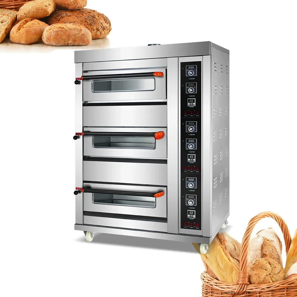 3 dekken 3 dienbladen roestvrijstalen gasbakoven zoete aardappel brood pizza cake shop commerciële oven bakkerij
