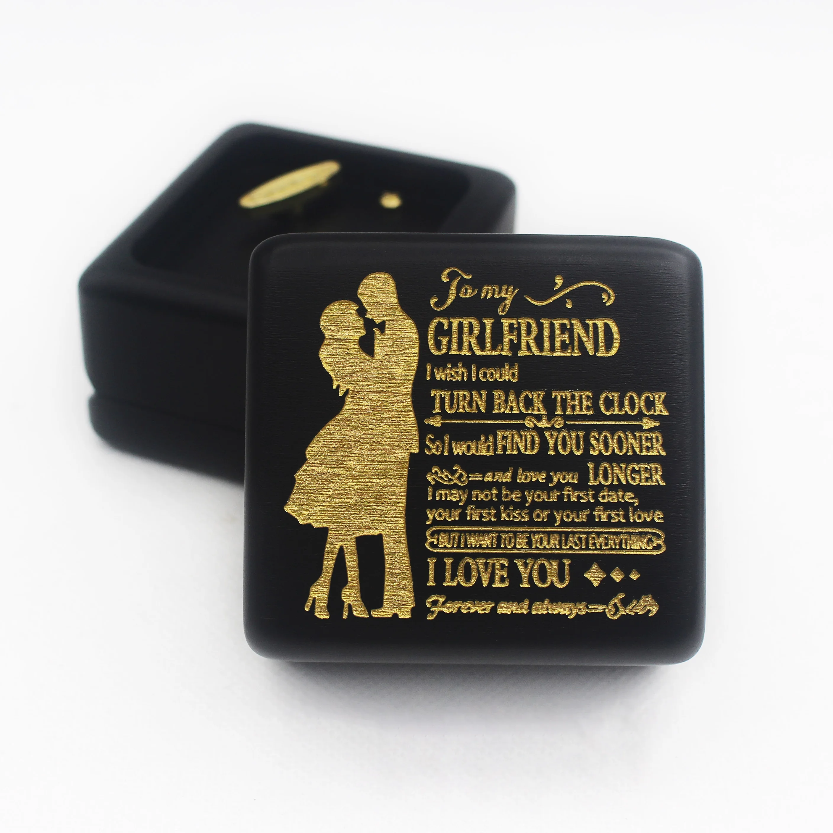 Rosiking Wooden black handmade music box（You are my sunshine）For Frends Girl and Children Birthday Gift