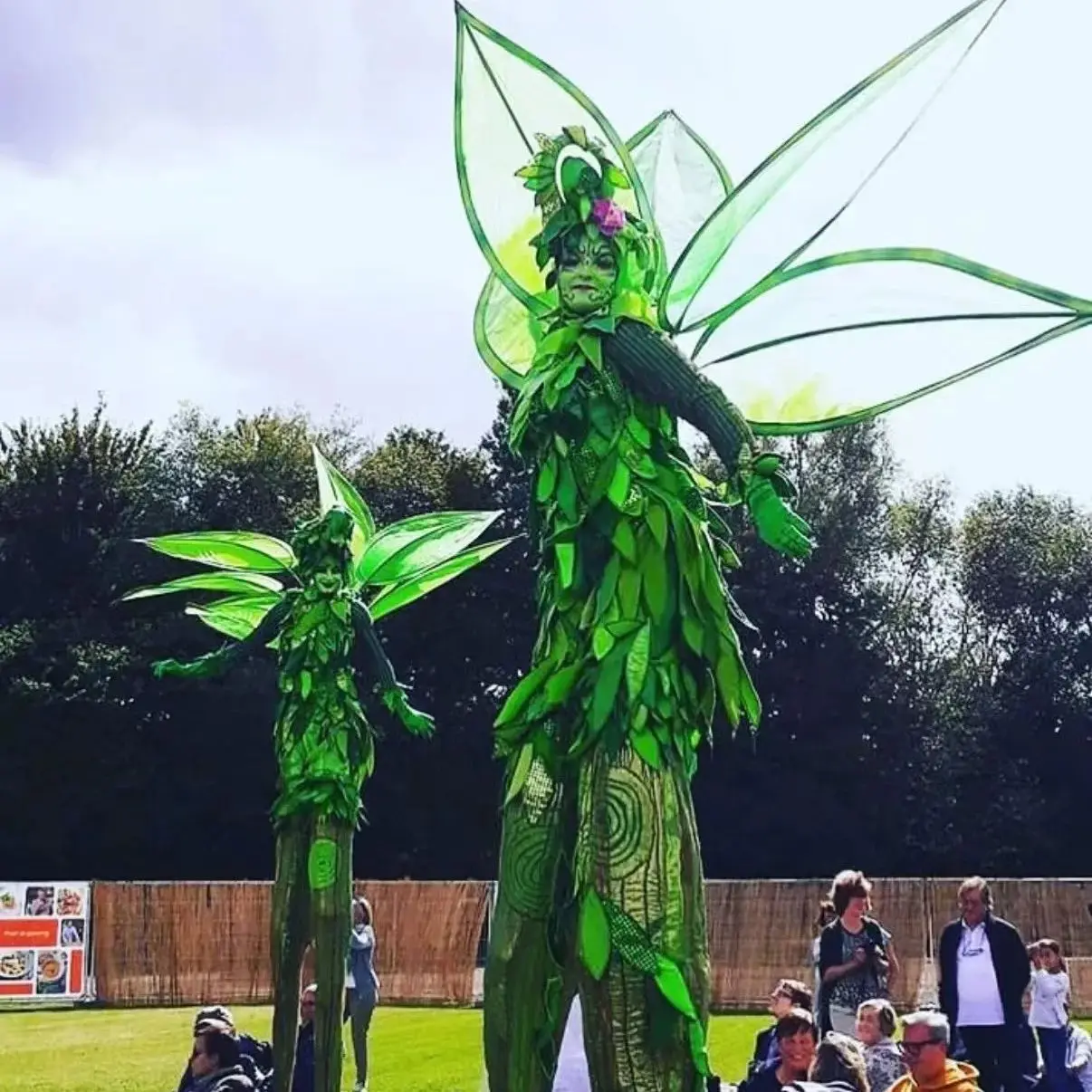 Green Glow-in-Dark Stilts Walker Costume for Cosplay - close-up view